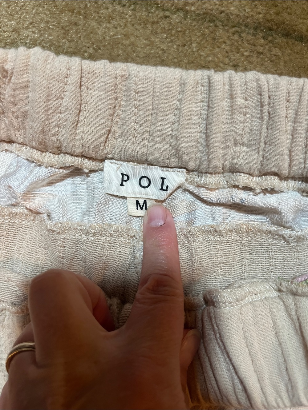 POL - size M Light Cream Patchwork Lounge Pants with Floral Accents - Picture 4 of 7